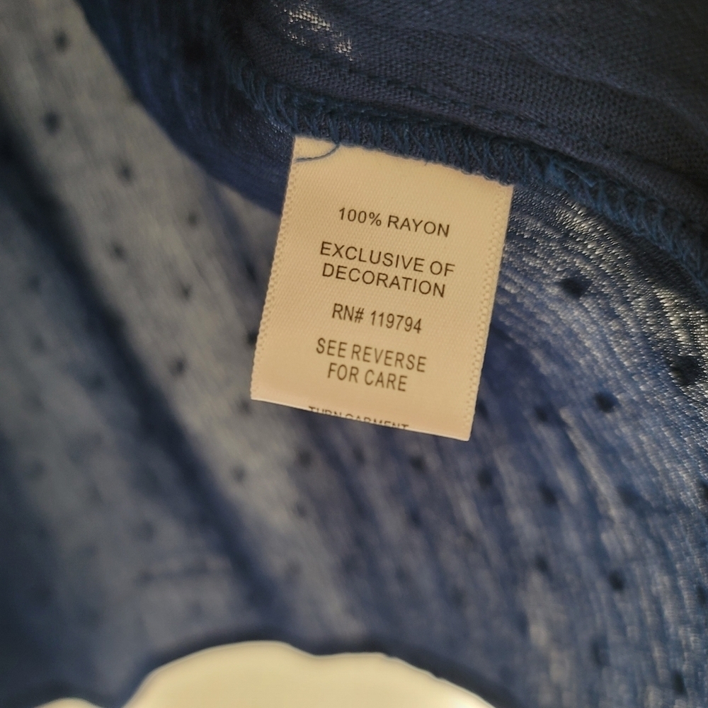 NEW Embroidered Floral V-Neck Balloon Sleeve Shirt Blue Swiss Dot Boho Hippie - Picture 11 of 11
